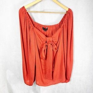 Eloquii Halter Square Neck Long Sleeve Top Size 18 Burnt Orange